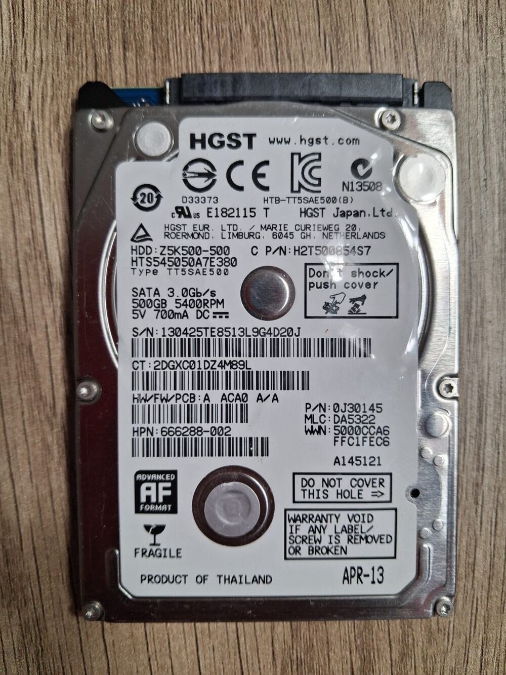 HGST 500GB 2.5" SATA Laptop Hard Drive HTS545050A7E380 5400RPM 7mm HDD